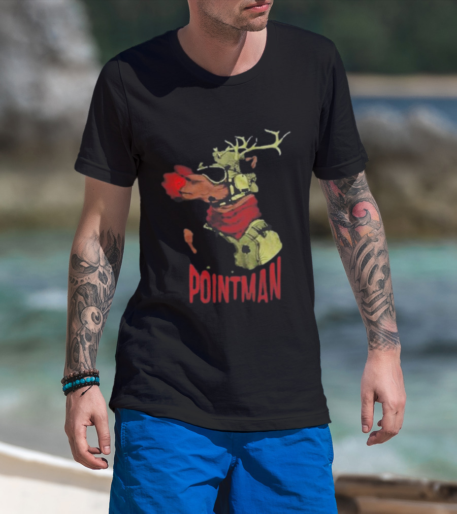 Pointman Christmas Reindeer Dog With Red Nose And Scarf T-Shirt