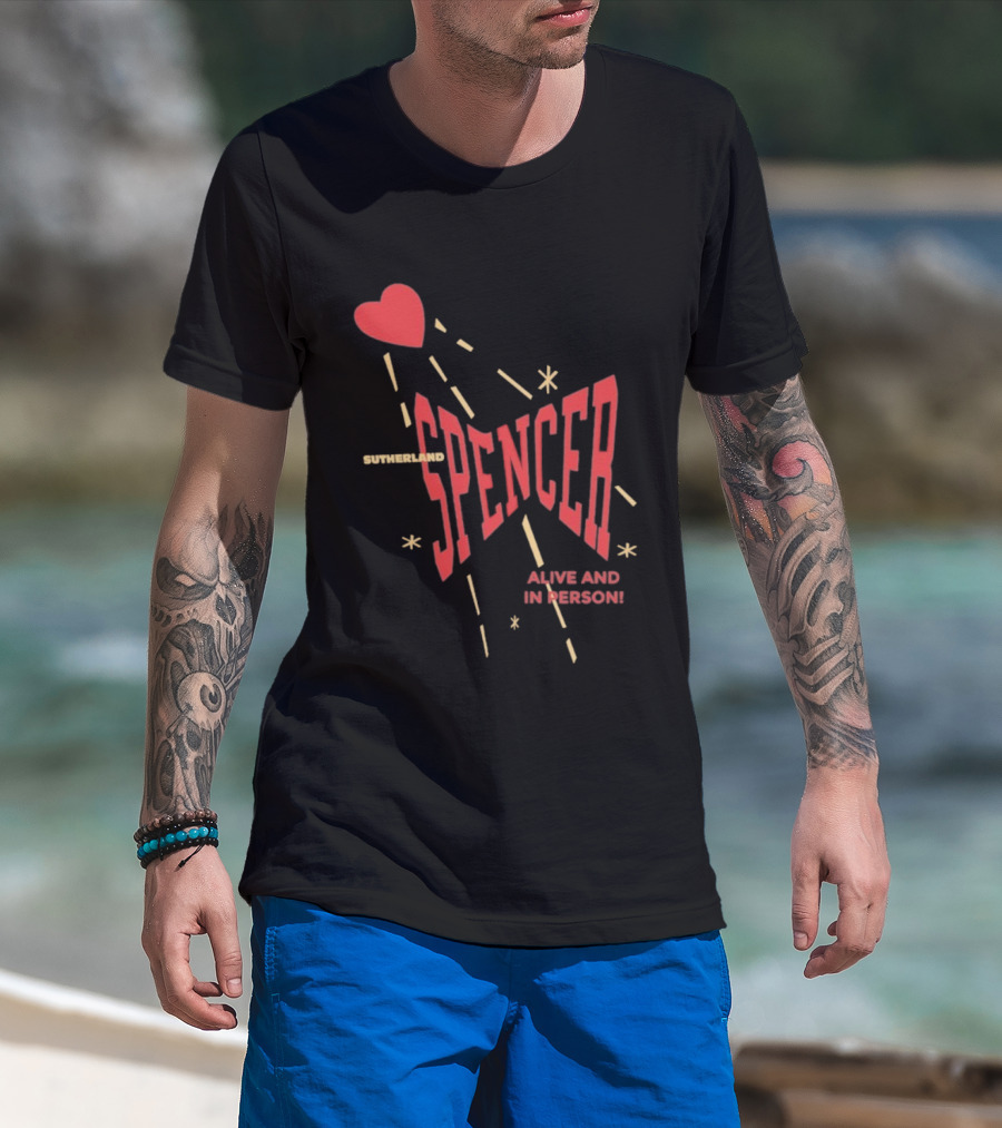 Spencer Sutherland Alive And In Person Heart Icon Red Text Style T-Shirt