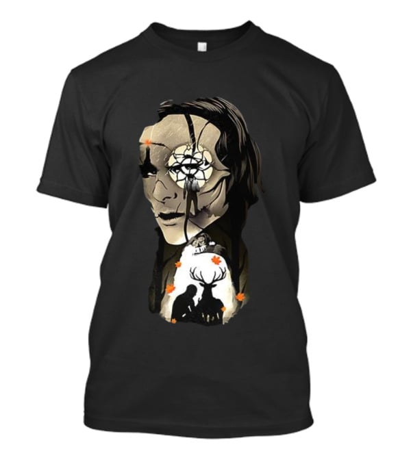 The Gentle Monster Face And Autumn Leaves With Silhouettes Of People And Deer T-Shirt