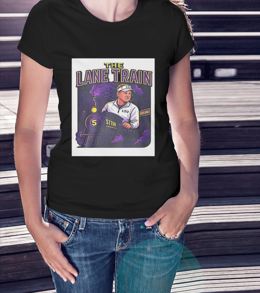 The Lane Train LSU Football Coach Cartoon Train Graphic T-Shirt