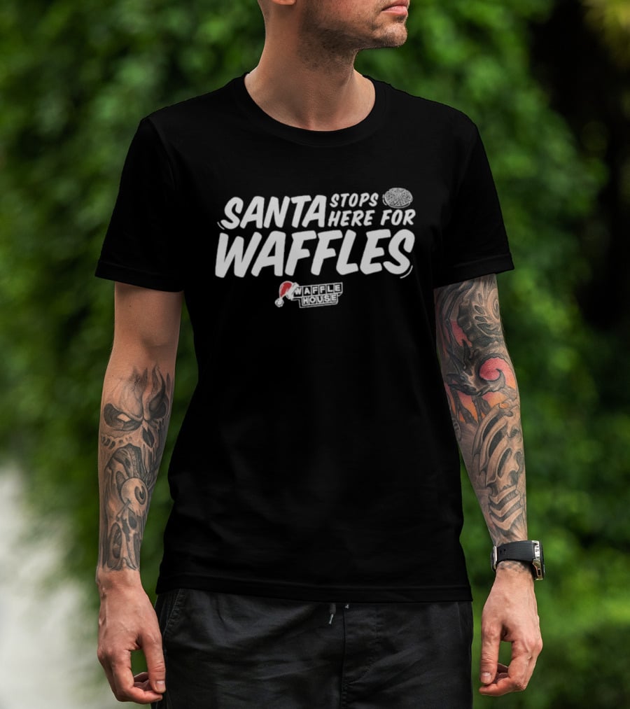 Santa Stops Here For Waffles Waffle House Christmas T-Shirt