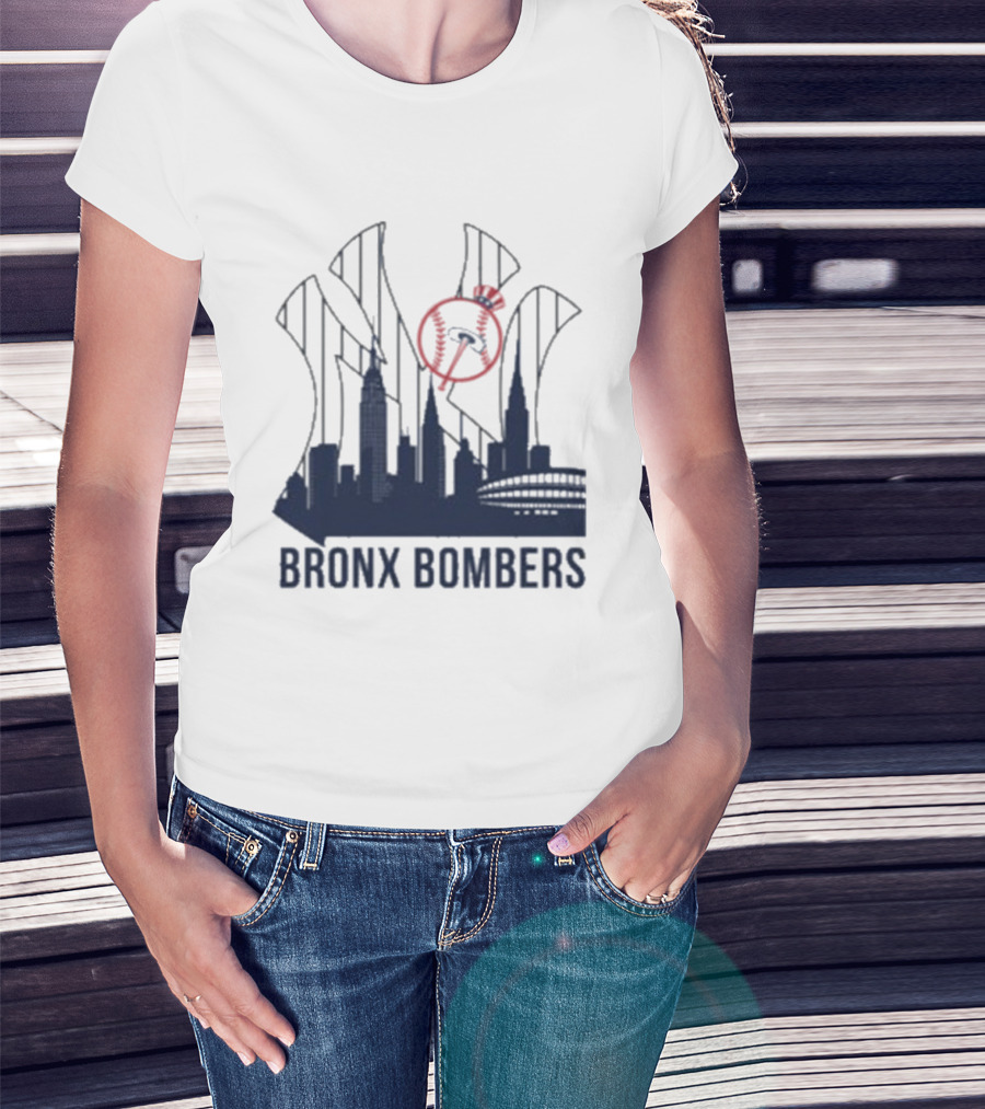 New York Yankees Bronx Bombers Skyline Classic Yankees Bat And Hat Icon T-Shirt