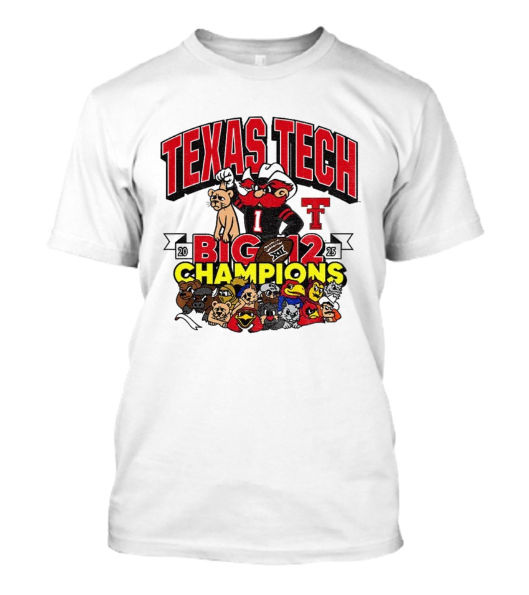 Texas Tech Red Raiders Big 12 Champions Cartoon Mascots Football Theme T-Shirt