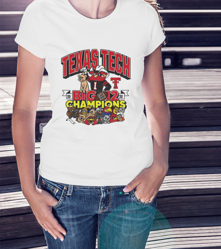 Texas Tech Red Raiders Big 12 Champions Cartoon Mascots Football Theme T-Shirt