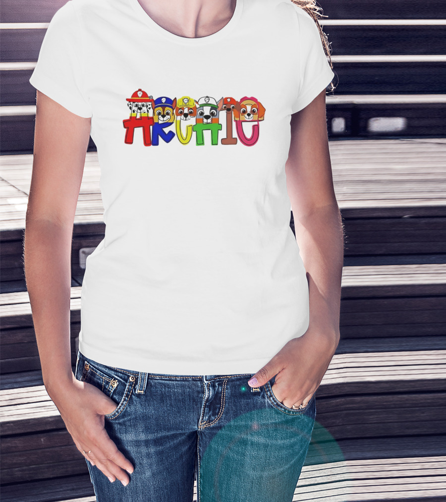 PAW Patrol Archic Cute Colorful Character Letters T-Shirt