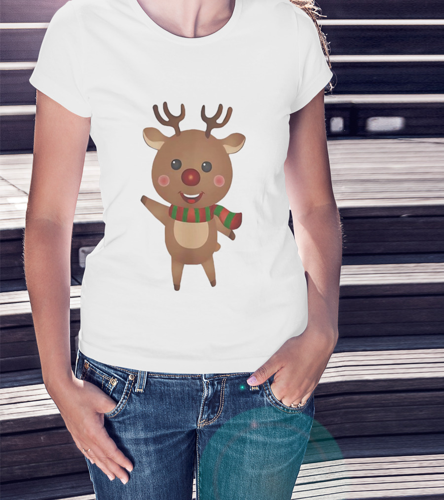 Rudolph Reindeer Christmas Cute Cartoon Scarf T-Shirt