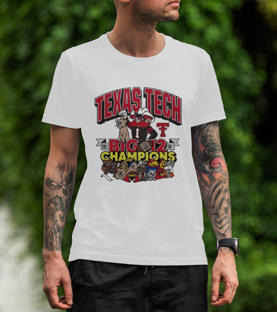 Texas Tech Red Raiders Big 12 Champions 2025 Victory Over BYU Cougars Mascot Celebration T-Shirt