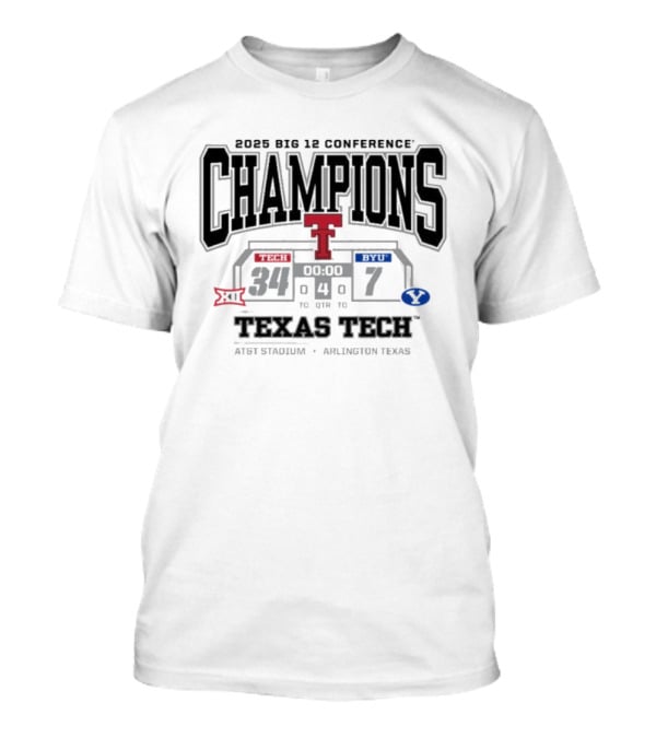2025 Big 12 Conference Champions Texas Tech Vs BYU Final Score 34-7 AT&T Stadium Arlington Texas T-Shirt