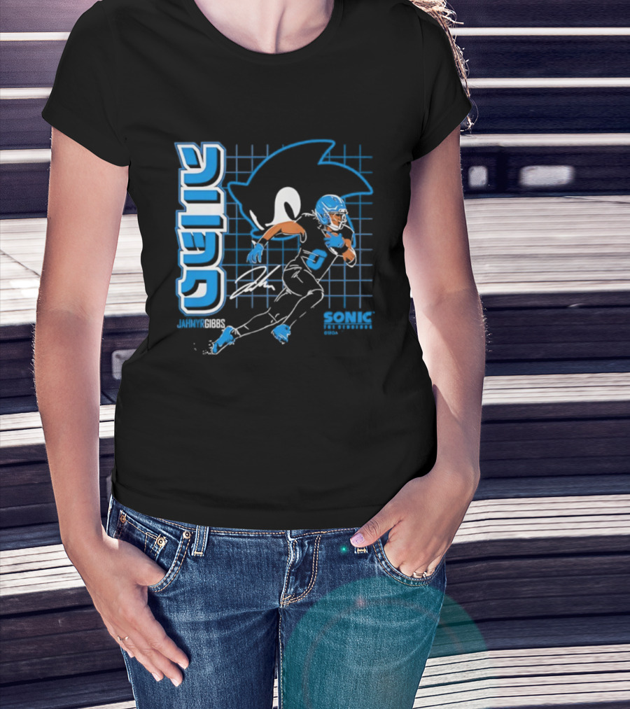 Jahmyr Gibbs The Hedgehog Signature Sega Sonic Football T-Shirt