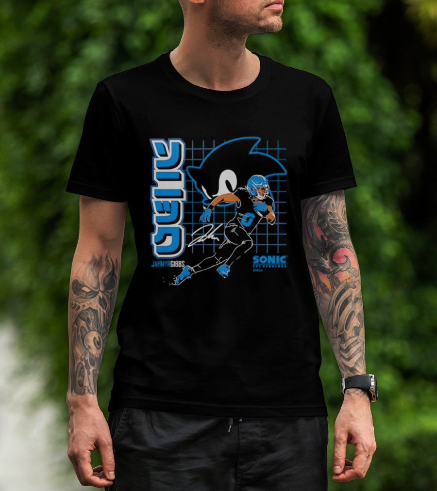 Jahmyr Gibbs The Hedgehog Signature Sega Sonic Football T-Shirt