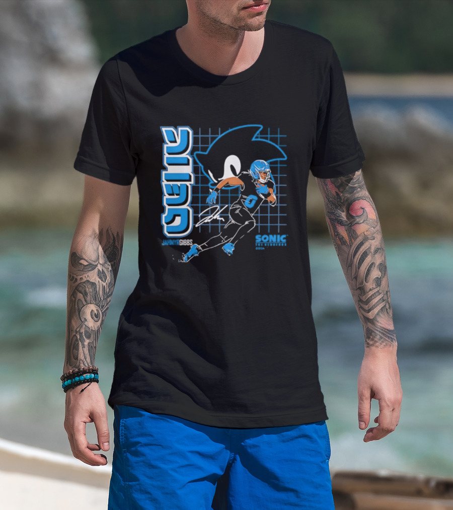 Jahmyr Gibbs The Hedgehog Signature Sega Sonic Football T-Shirt