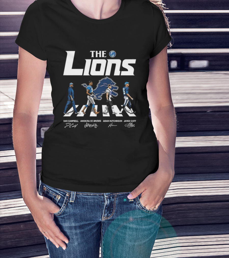 Detroit Lions The Lions Campbell St. Brown Hutchinson Goff Signature Abbey Road T-Shirt