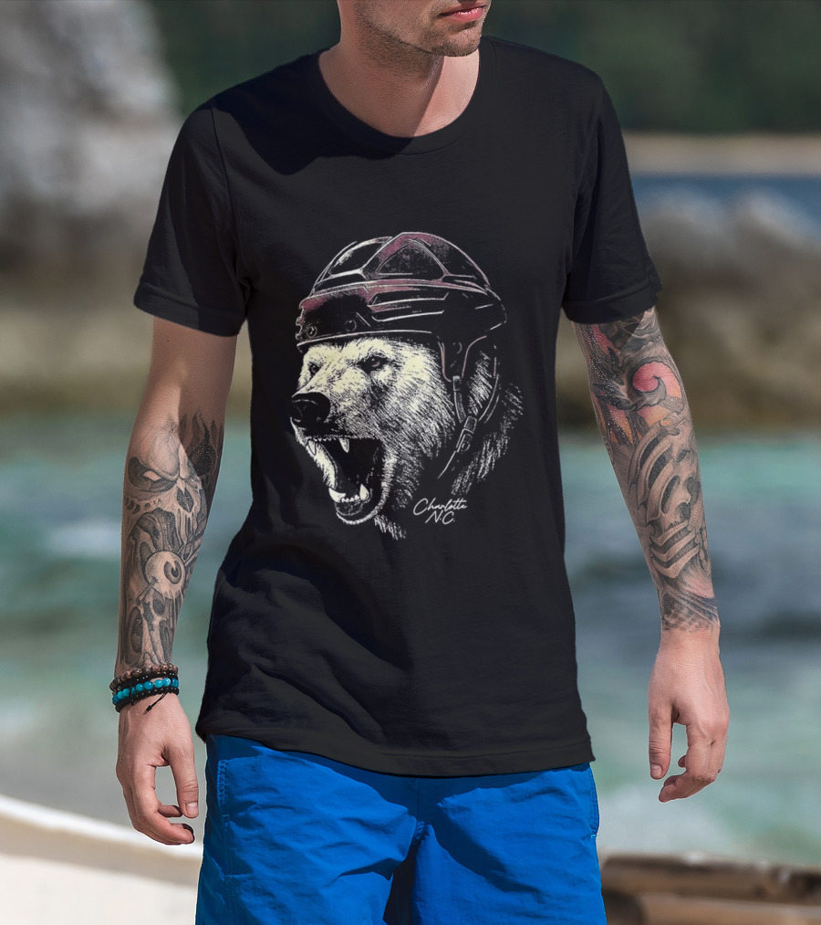 Charlotte Checkers Ice Hockey Furry Polar Mascot Helmet T-Shirt