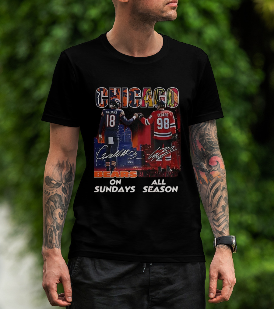 CHICAGO Bears Williams Sundays Blackhawks Bedard All Season T-Shirt
