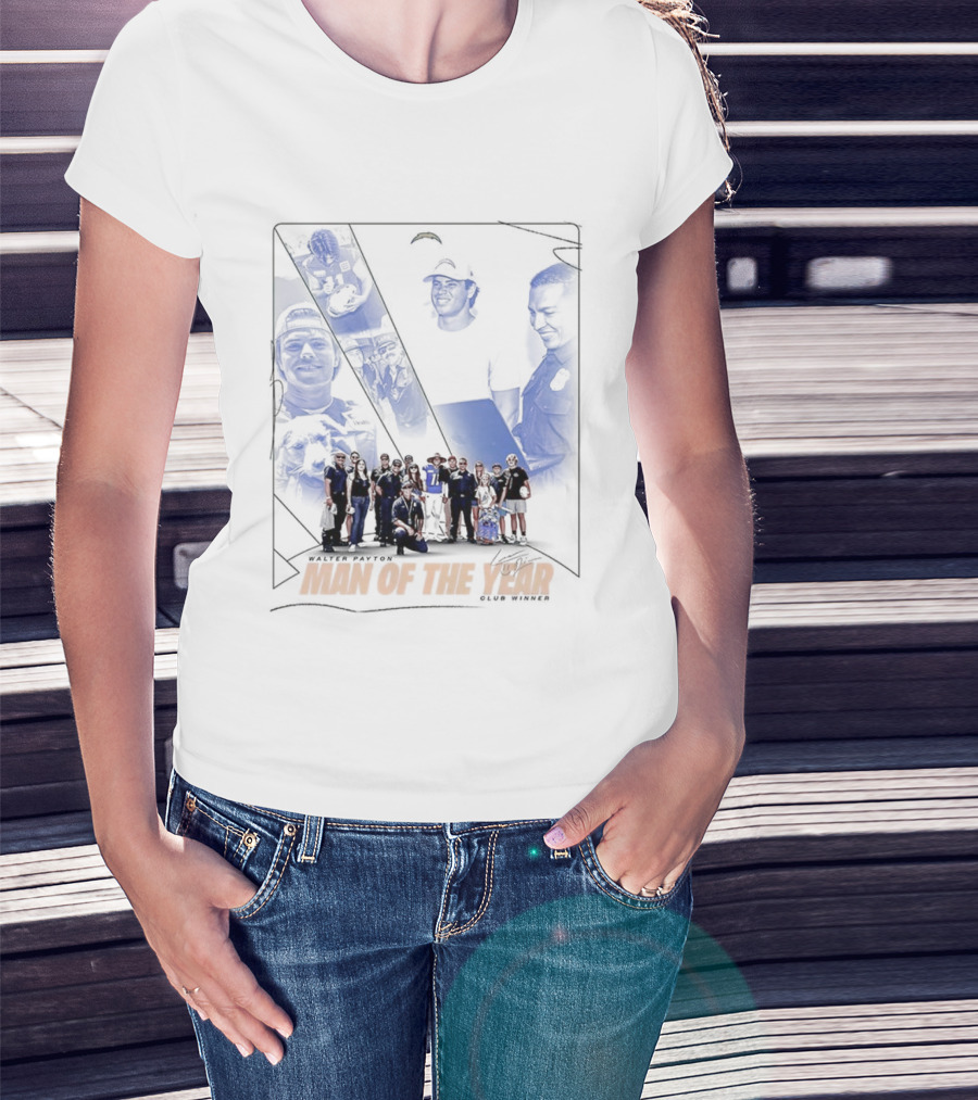 Los Angeles Chargers Man Of The Year Signature Team Celebration With Faces T-Shirt