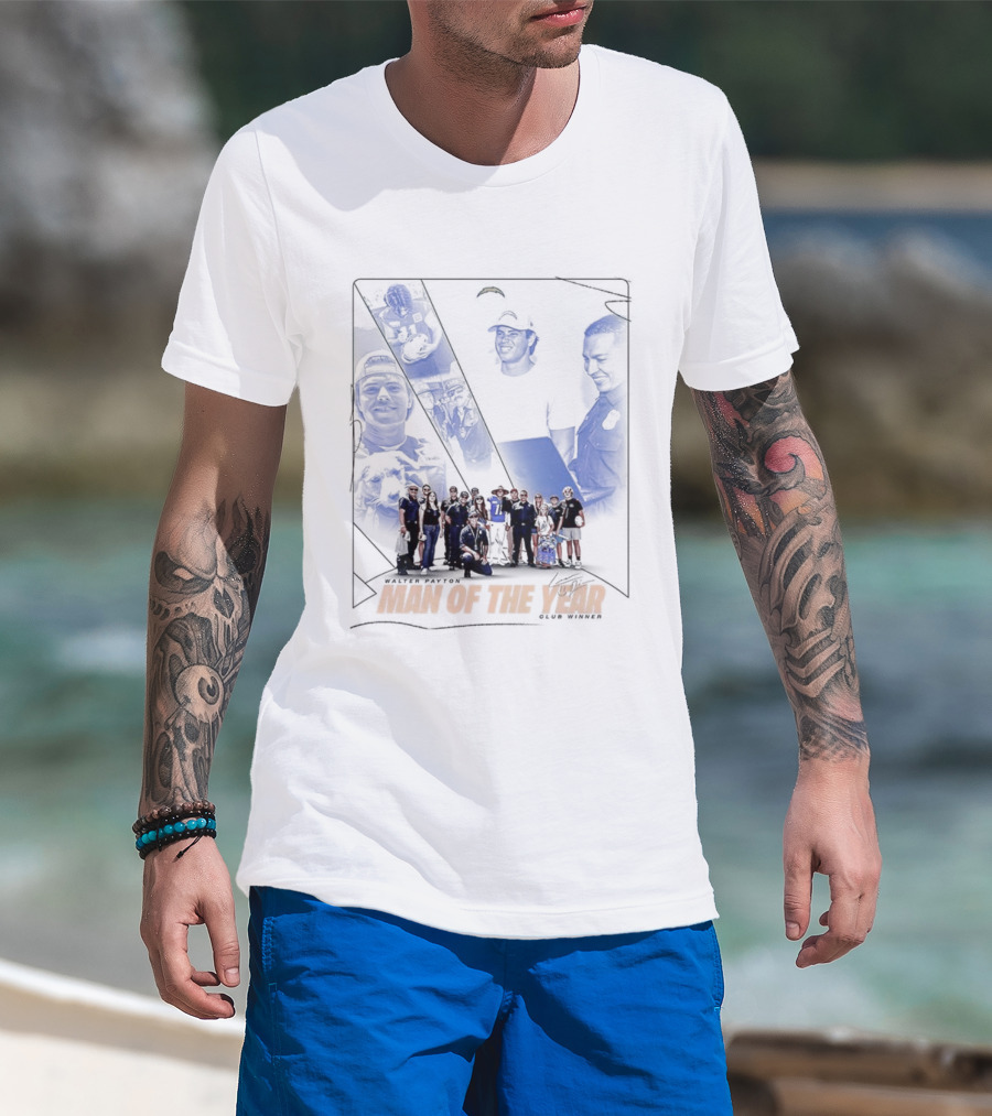 Los Angeles Chargers Man Of The Year Signature Team Celebration With Faces T-Shirt