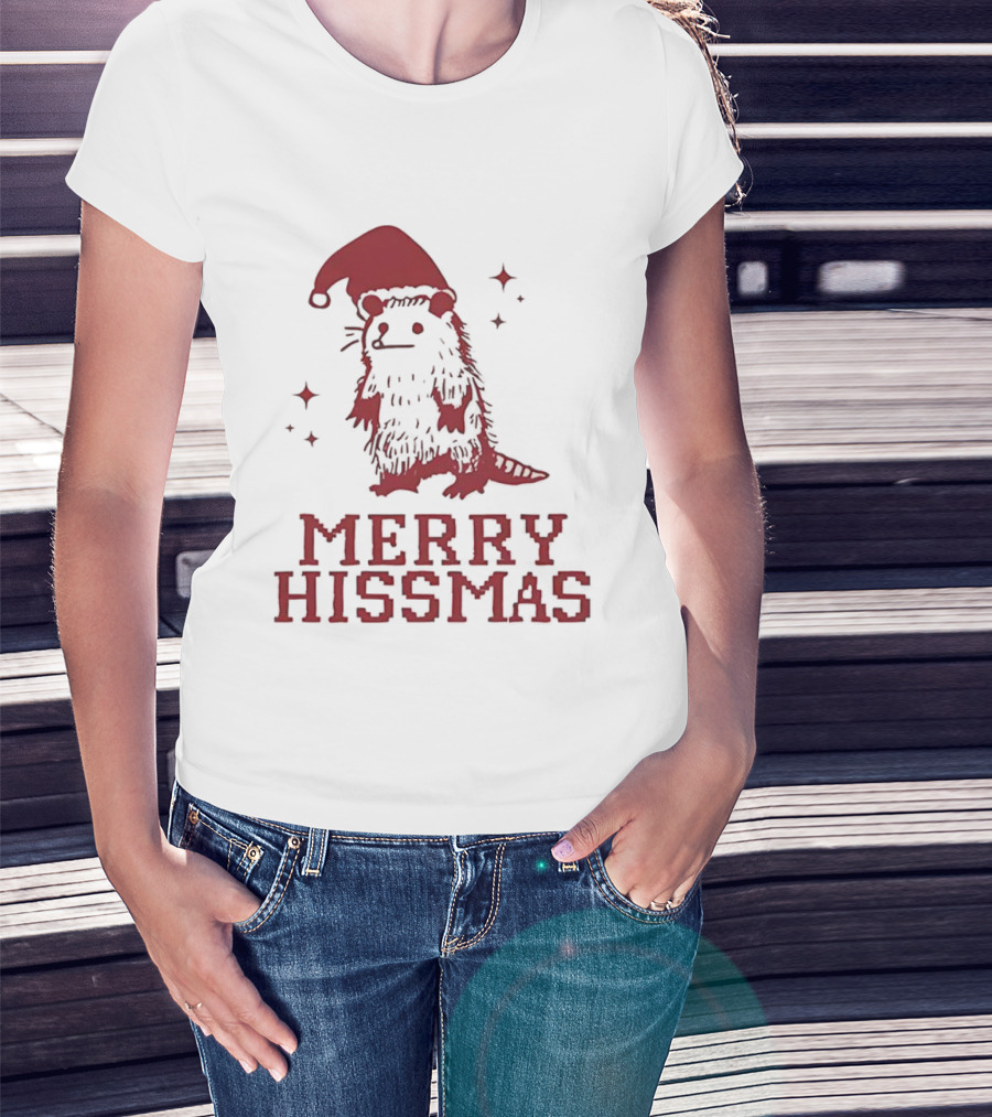 Merry Hissmas Opossum With Santa Hat Christmas Holiday Humor T-Shirt