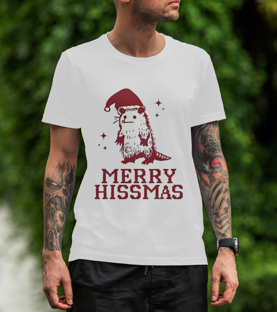 Merry Hissmas Opossum With Santa Hat Christmas Holiday Humor T-Shirt