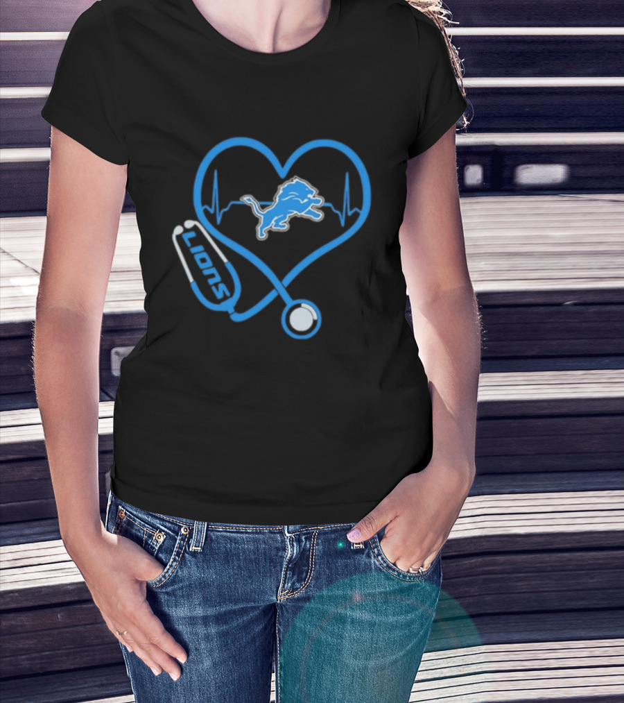 Detroit Lions Heart Rate Stethoscope Stylish Lions Fans T-Shirt