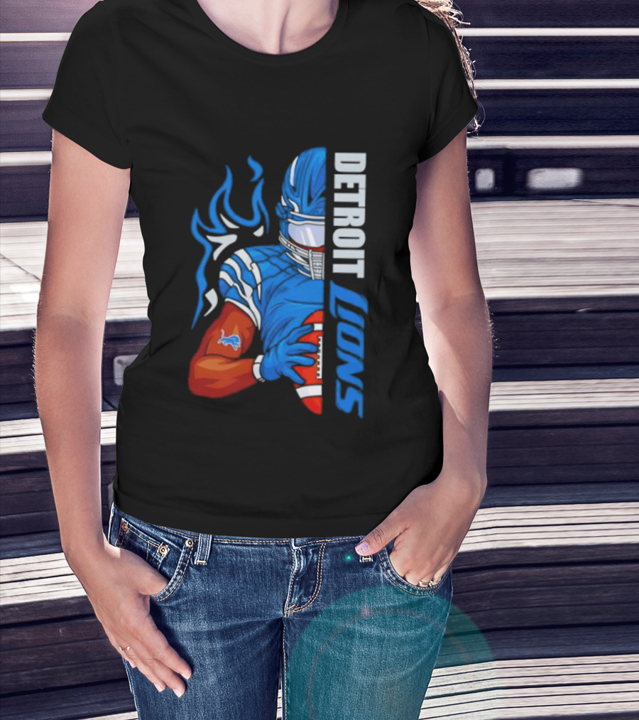 Detroit Lions Ball Football Player Stylish Half Blue T-Shirt