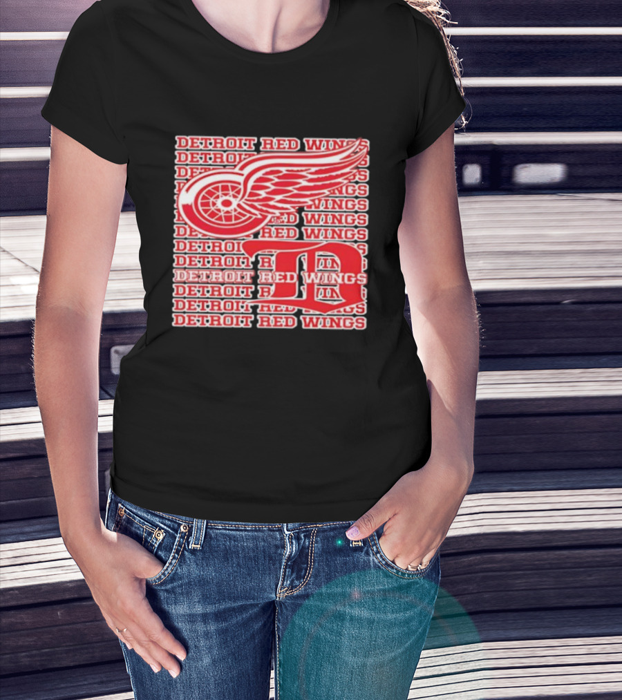 Detroit Red Wings Iconic Winged Wheel Logo Detroit D Red Wings Win T-Shirt