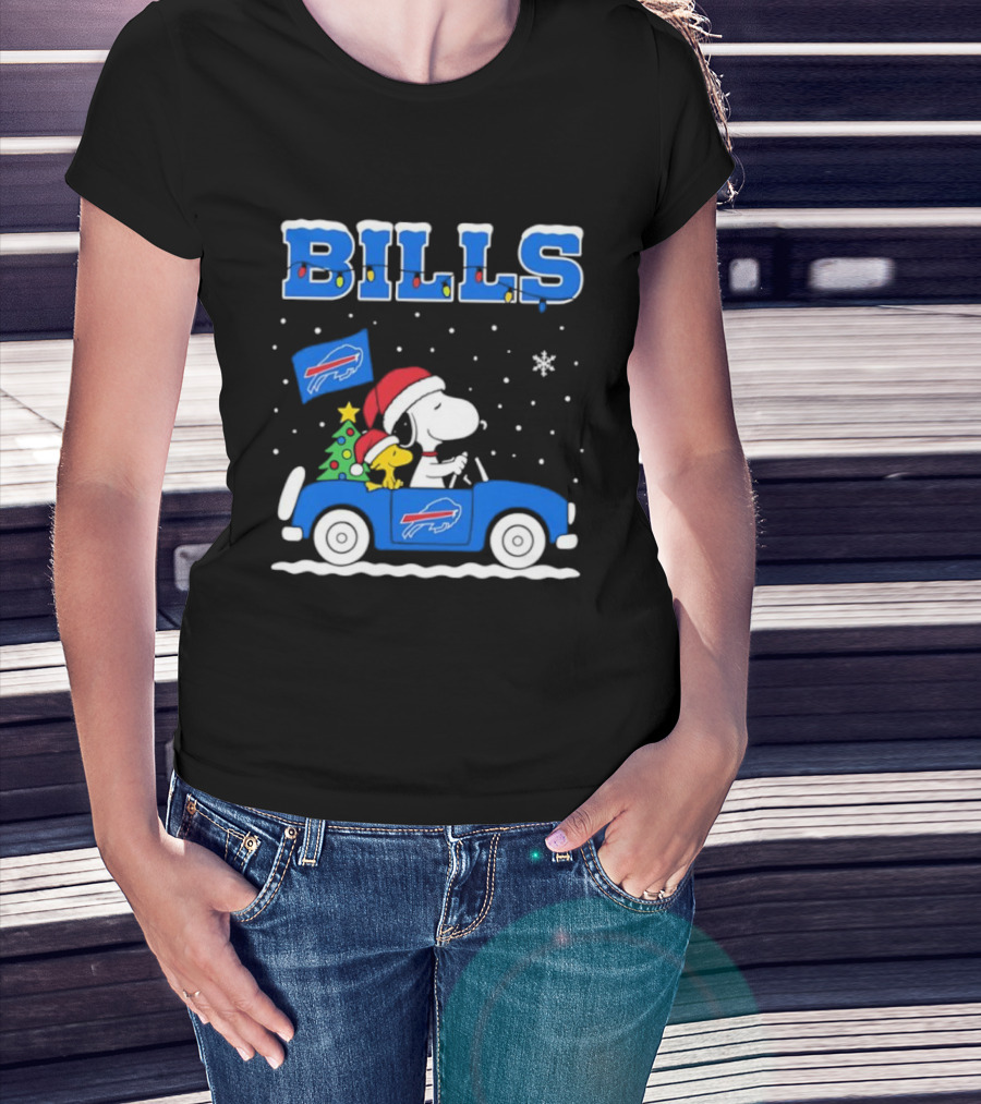 Buffalo Bills Christmas Snoopy Woodstock Santa Car Holiday Snow T-Shirt