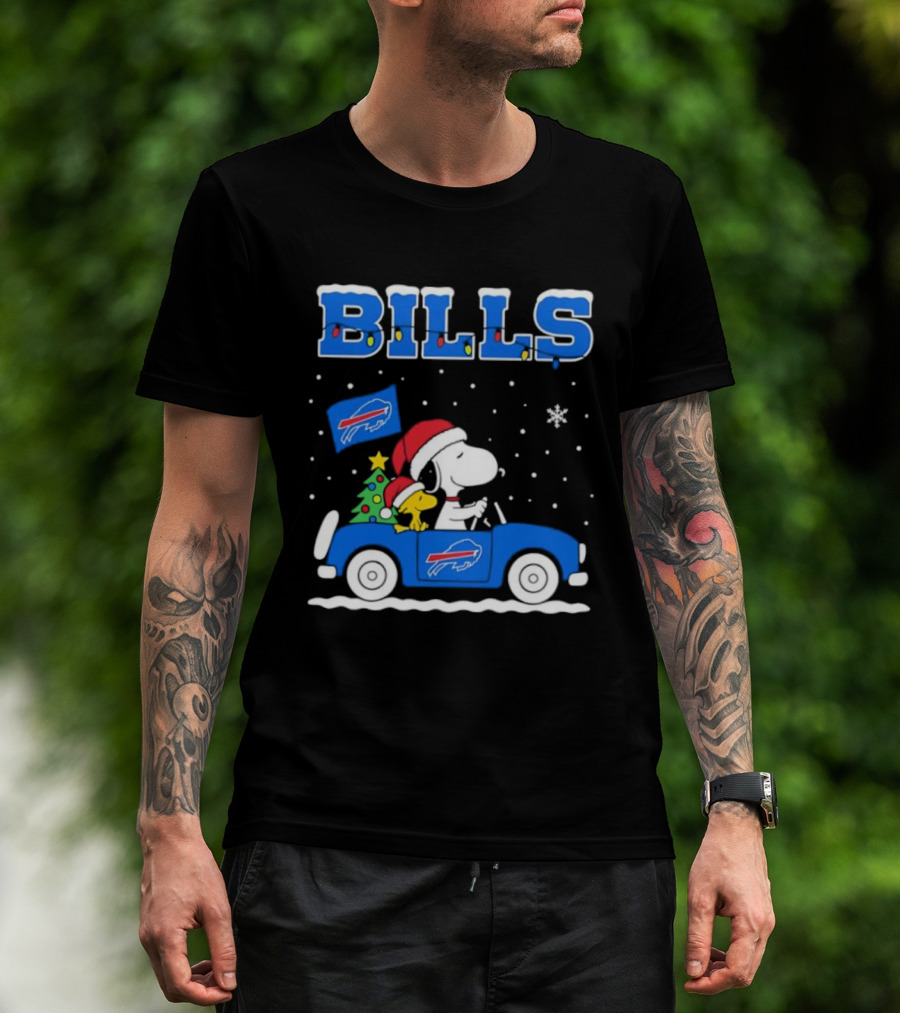 Buffalo Bills Christmas Snoopy Woodstock Santa Car Holiday Snow T-Shirt
