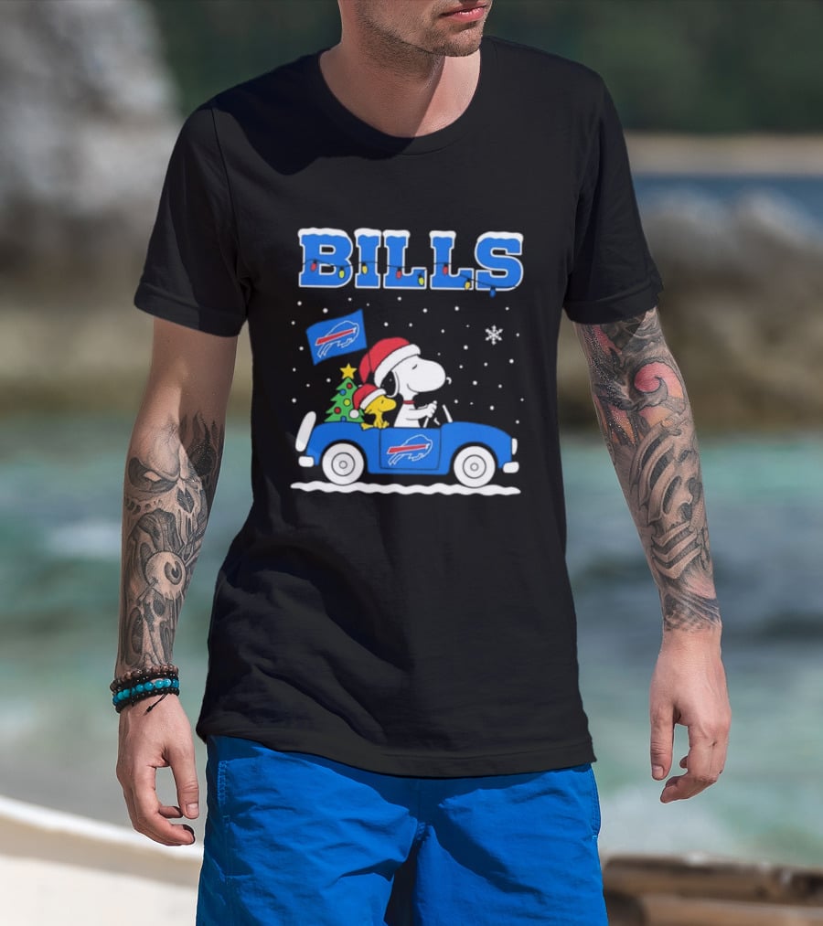 Buffalo Bills Christmas Snoopy Woodstock Santa Car Holiday Snow T-Shirt