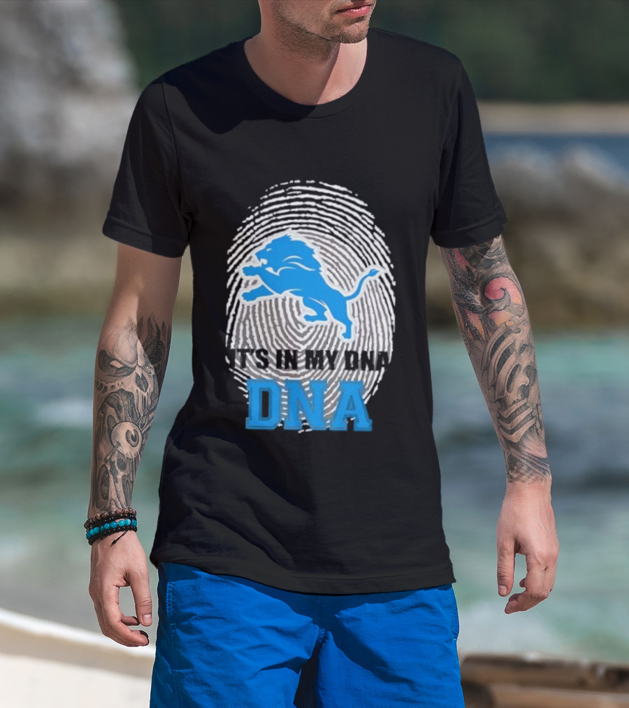 Detroit Lions It's In My DNA Fingerprint Lion Logo T-Shirt