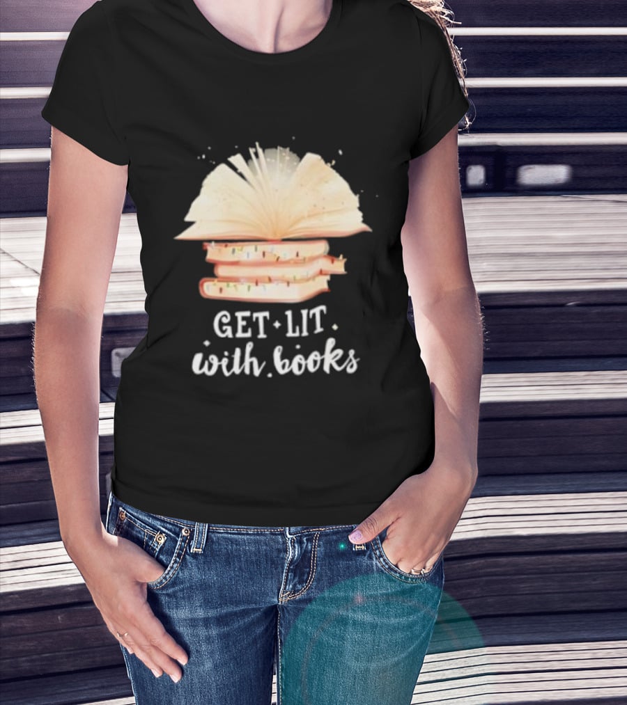 Get Lit With Books Open Book Christmas Tree T-Shirt