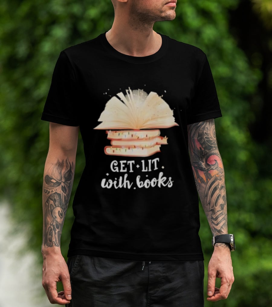 Get Lit With Books Open Book Christmas Tree T-Shirt