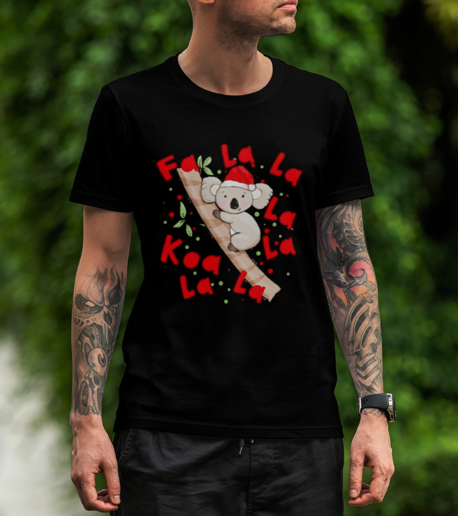 Festive Koala Climbing Candy Cane Santa Hat Christmas Australia T-Shirt