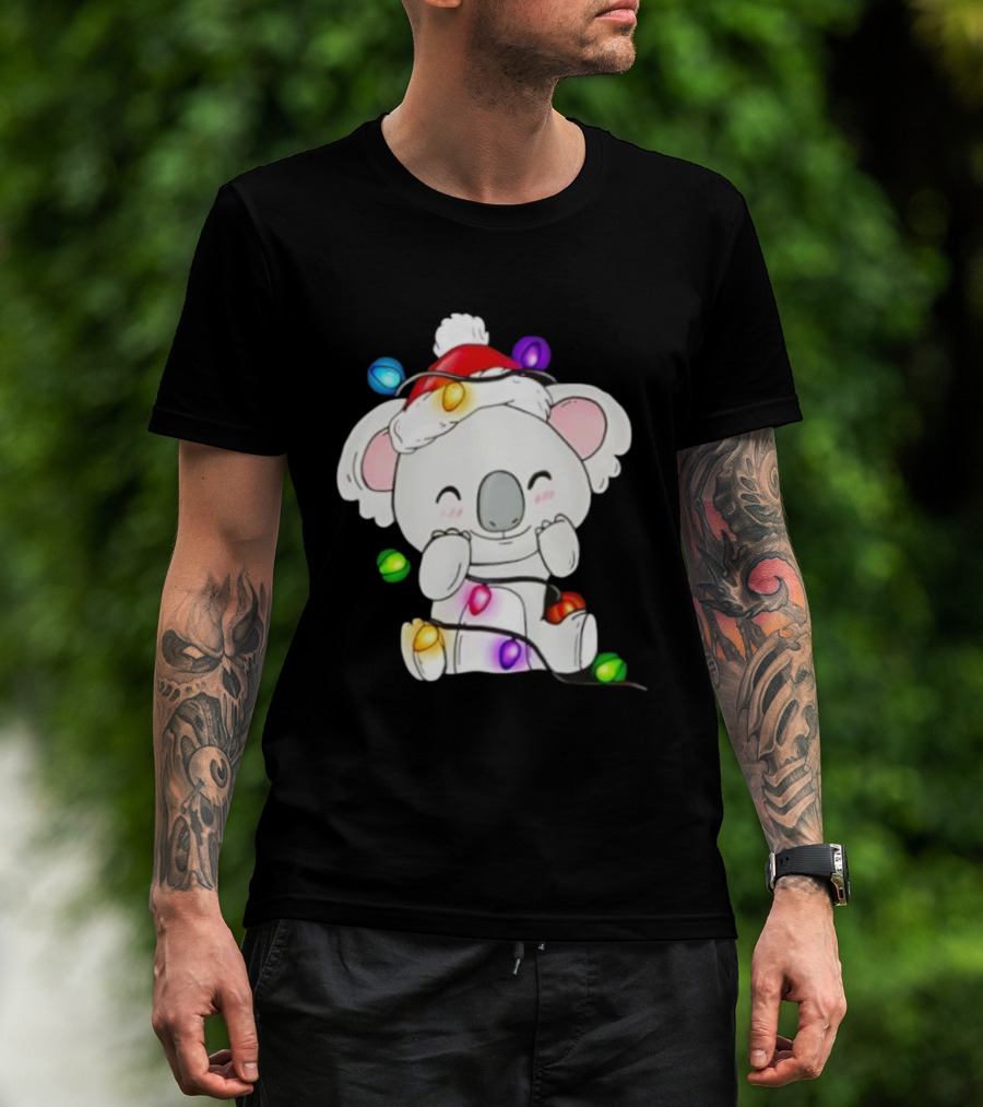 Koala Lover Christmas Lights Festive Santa Hat Cute Holiday Style T-Shirt