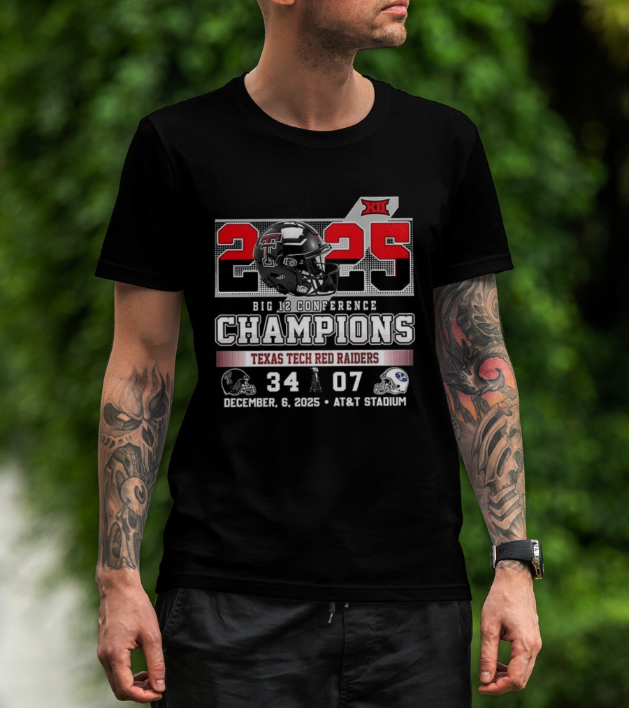 Texas Tech Red Raiders 2025 Big 12 Champions 34-07 Victory Over BYU December 6 AT&T Stadium T-Shirt