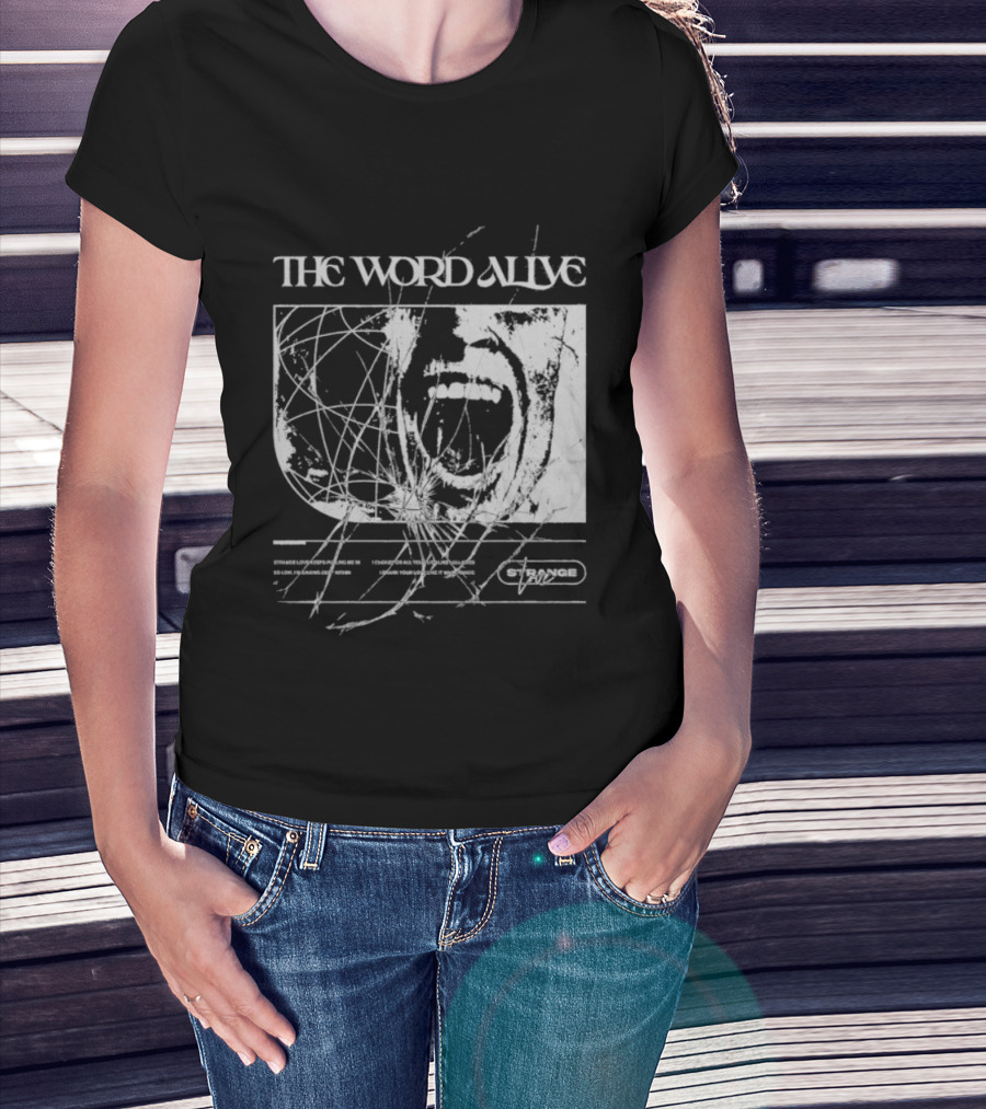 The Word Alive Strange Love Grayscale Mixed Media Art With Scribbles T-Shirt