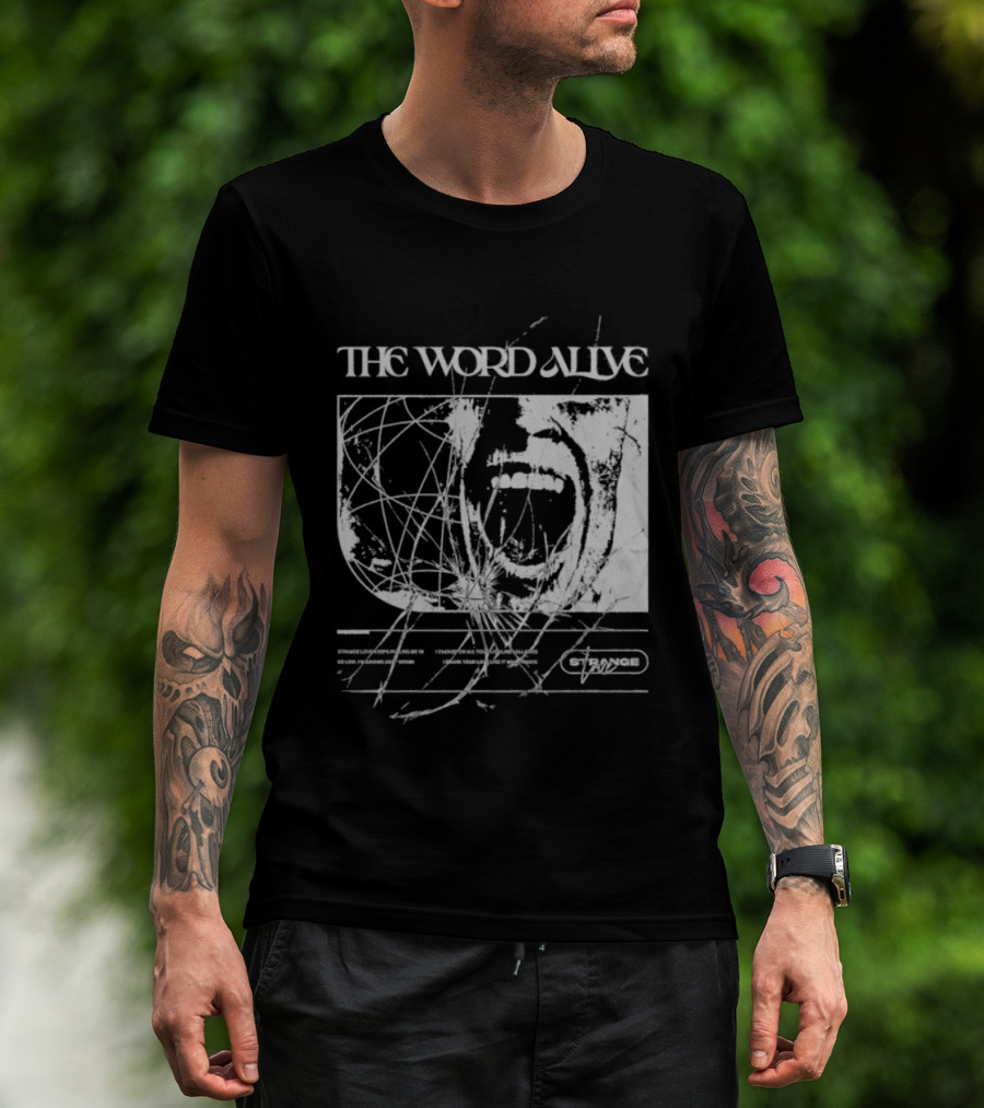 The Word Alive Strange Love Grayscale Mixed Media Art With Scribbles T-Shirt