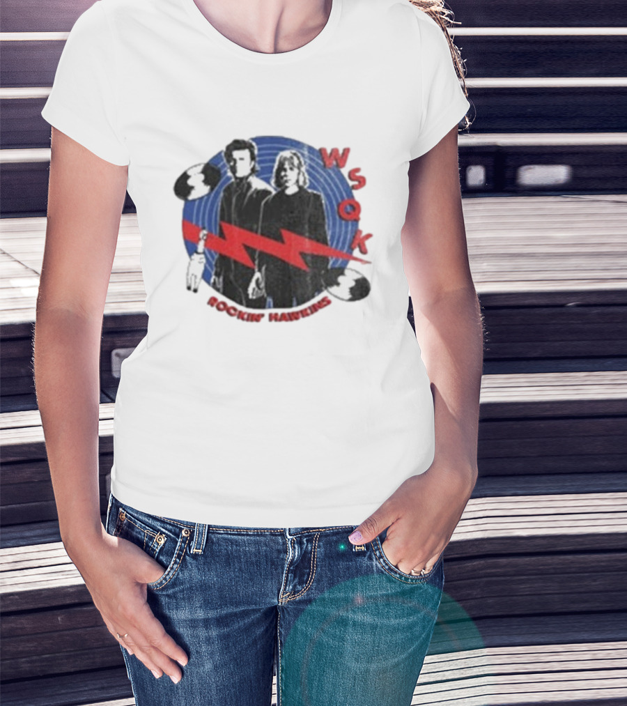 Steve Harrington Nancy Wheeler Stranger Things WSQK Rockin’ Hawkins T-Shirt