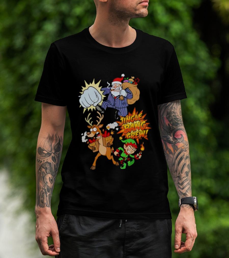 Jingle Bang Crew Mafia Santa Reindeer Elf Christmas Cartoon Boom T-Shirt