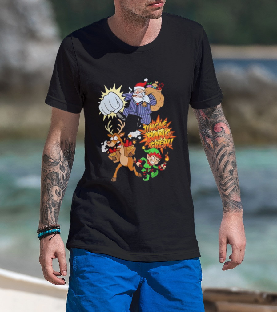 Jingle Bang Crew Mafia Santa Reindeer Elf Christmas Cartoon Boom T-Shirt