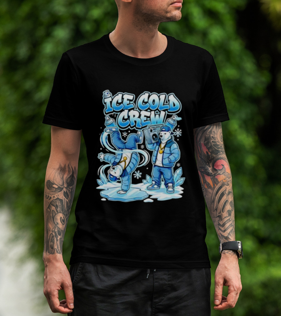 Ice Cold Crew Hip Hop Polar Bear Breakdance Christmas Snowflakes T-Shirt
