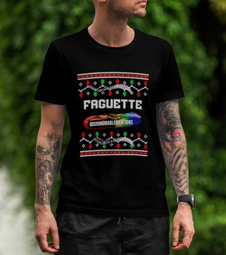 Faguette Ugly Christmas Gay LGBT Holiday Lights Colorful Rainbow T-Shirt