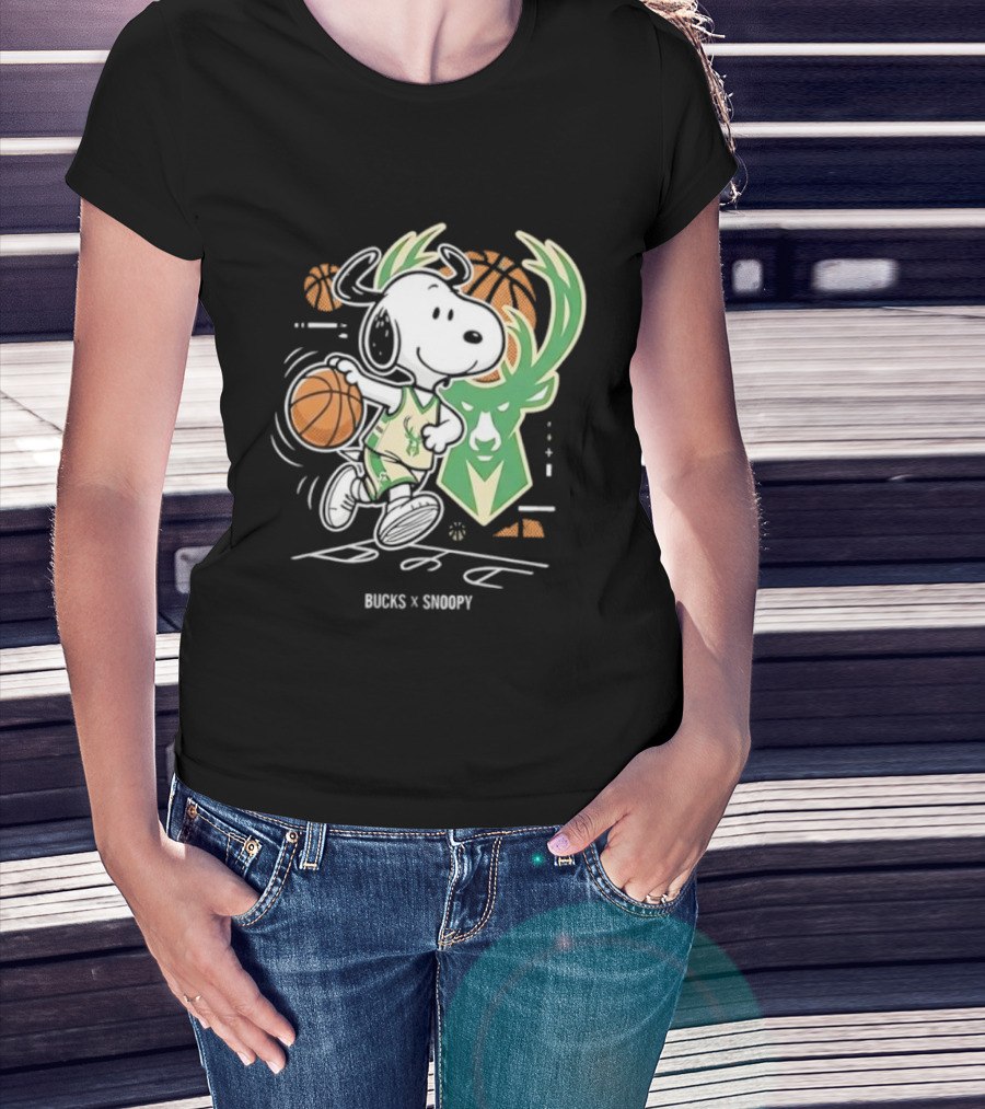 Milwaukee Bucks Snoopy Peanuts NBA Basketball Graphic T-Shirt