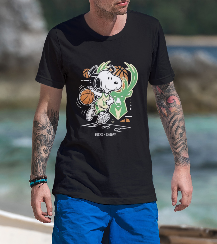 Milwaukee Bucks Snoopy Peanuts NBA Basketball Graphic T-Shirt
