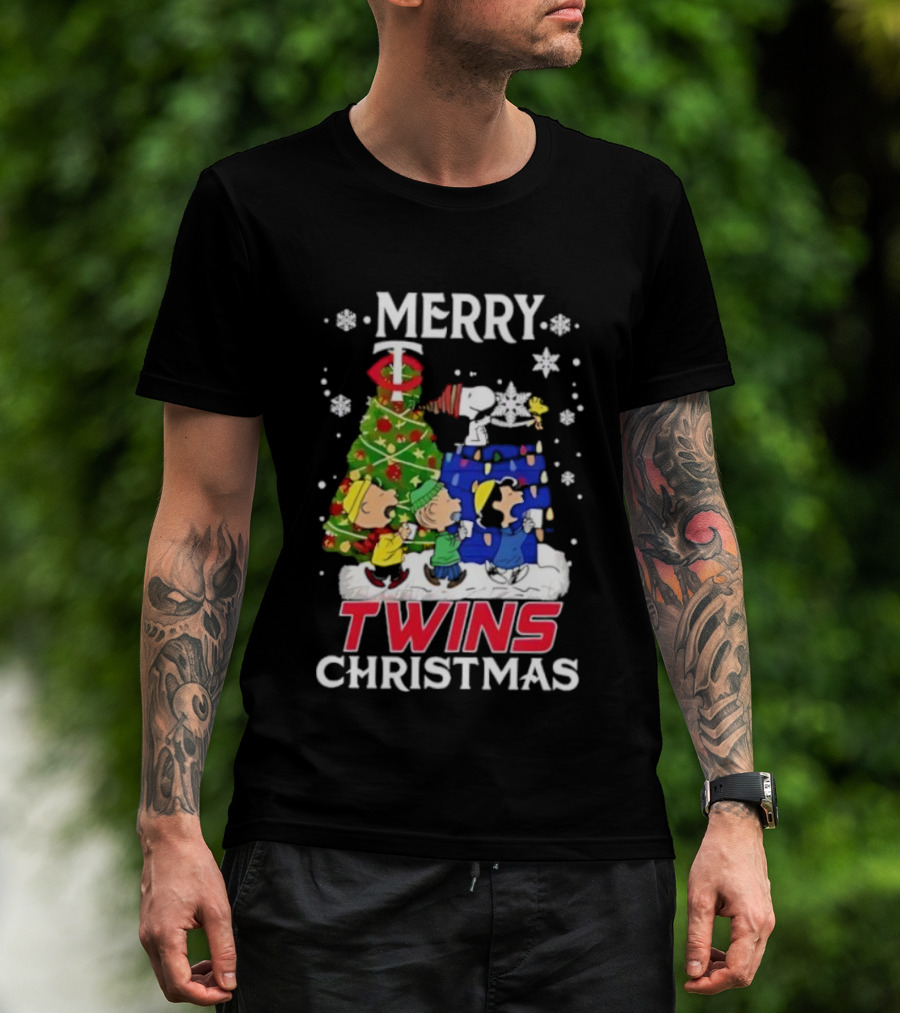 Merry Snoopy And Friends Twins Christmas Peanuts Festive Holiday T-Shirt