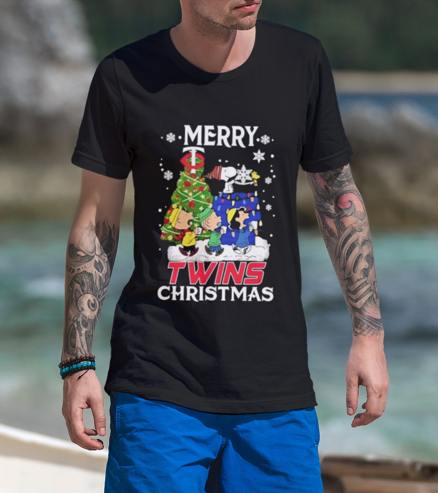 Merry Snoopy And Friends Twins Christmas Peanuts Festive Holiday T-Shirt