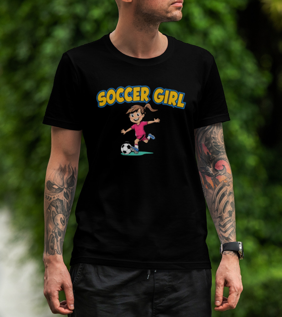 Soccer Girl Funny Cartoon Kid In Red With Soccer Ball T-Shirt