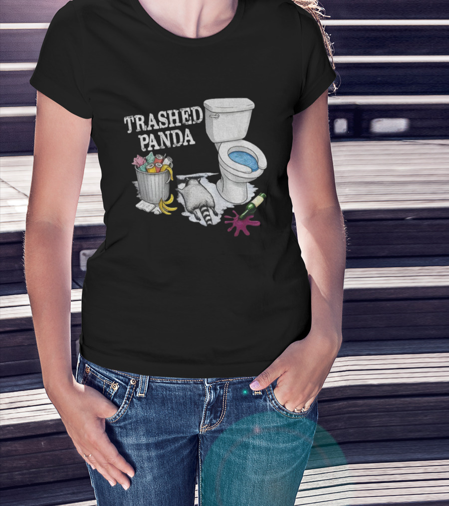 Trashed Panda Drunk Raccoon Party Animal Joke Toilet Humor T-Shirt