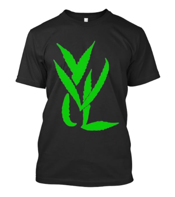 Trimset Green Leaf Symbol On Black T-Shirt