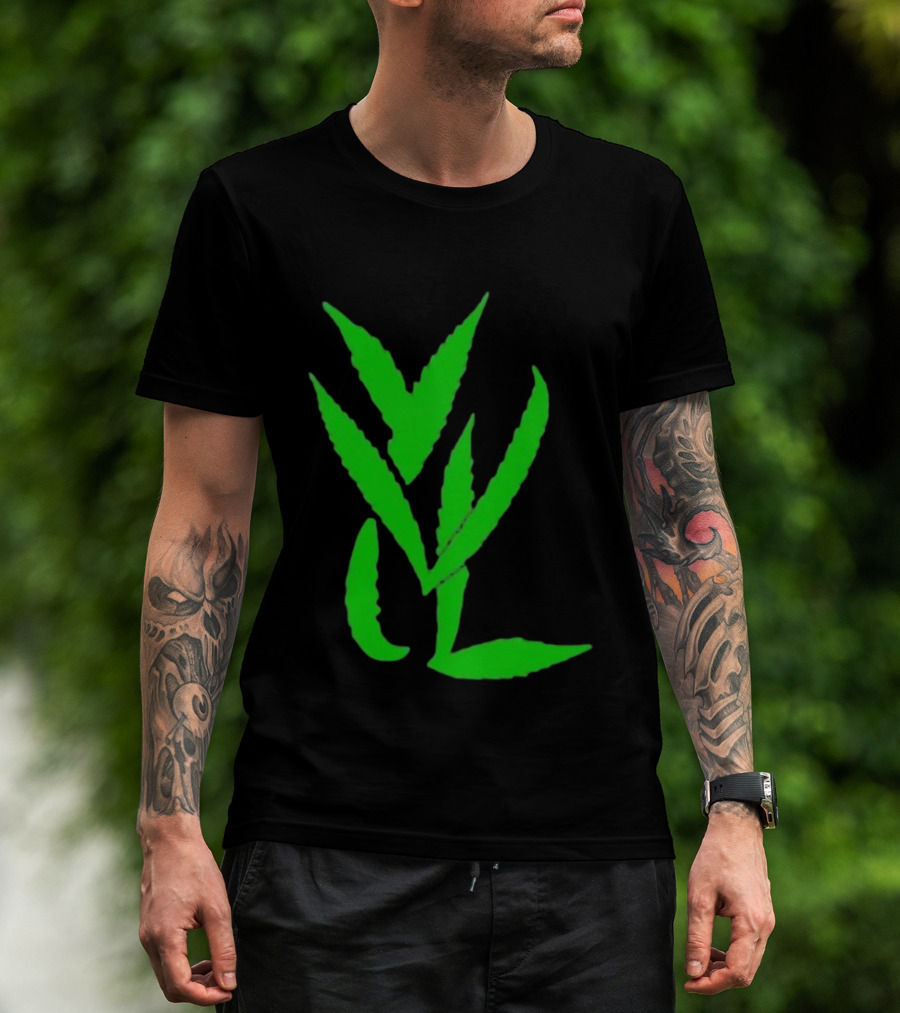 Trimset Green Leaf Symbol On Black T-Shirt