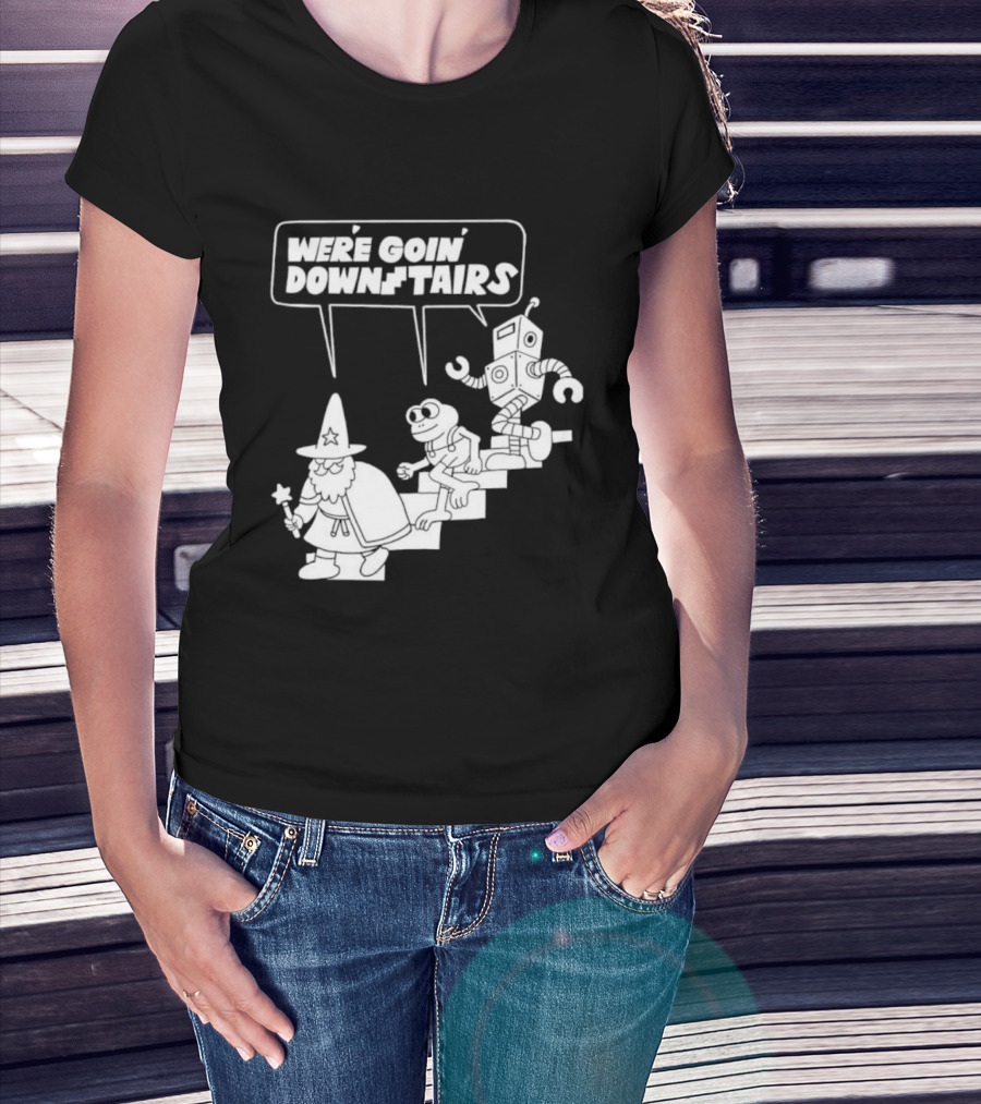 We’re Goin’ Downstairs Wizard Frog Robot Walking Down Steps T-Shirt